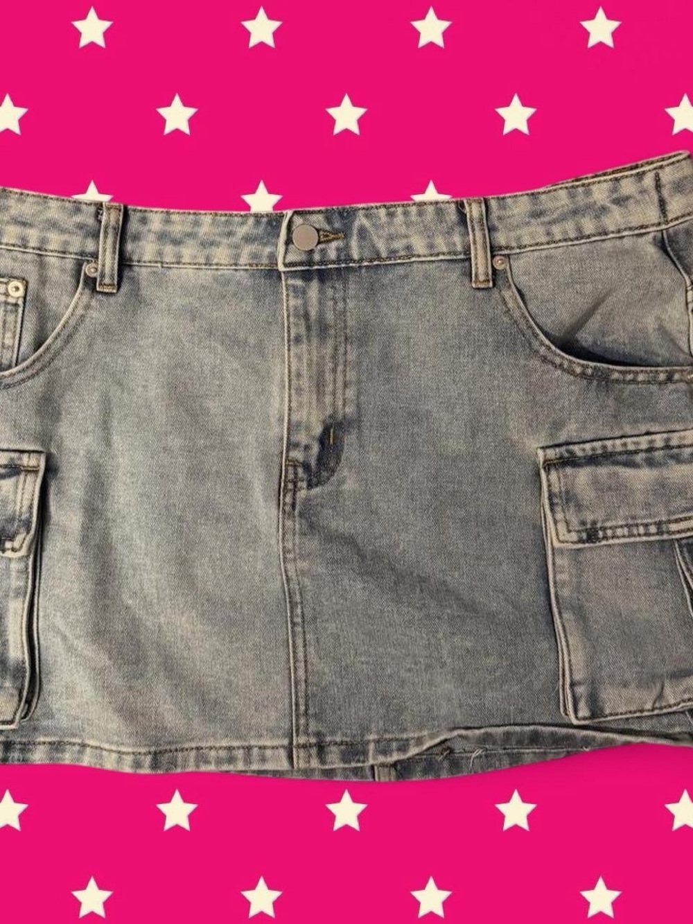 Denim Cargo Mini Skirt - Gray